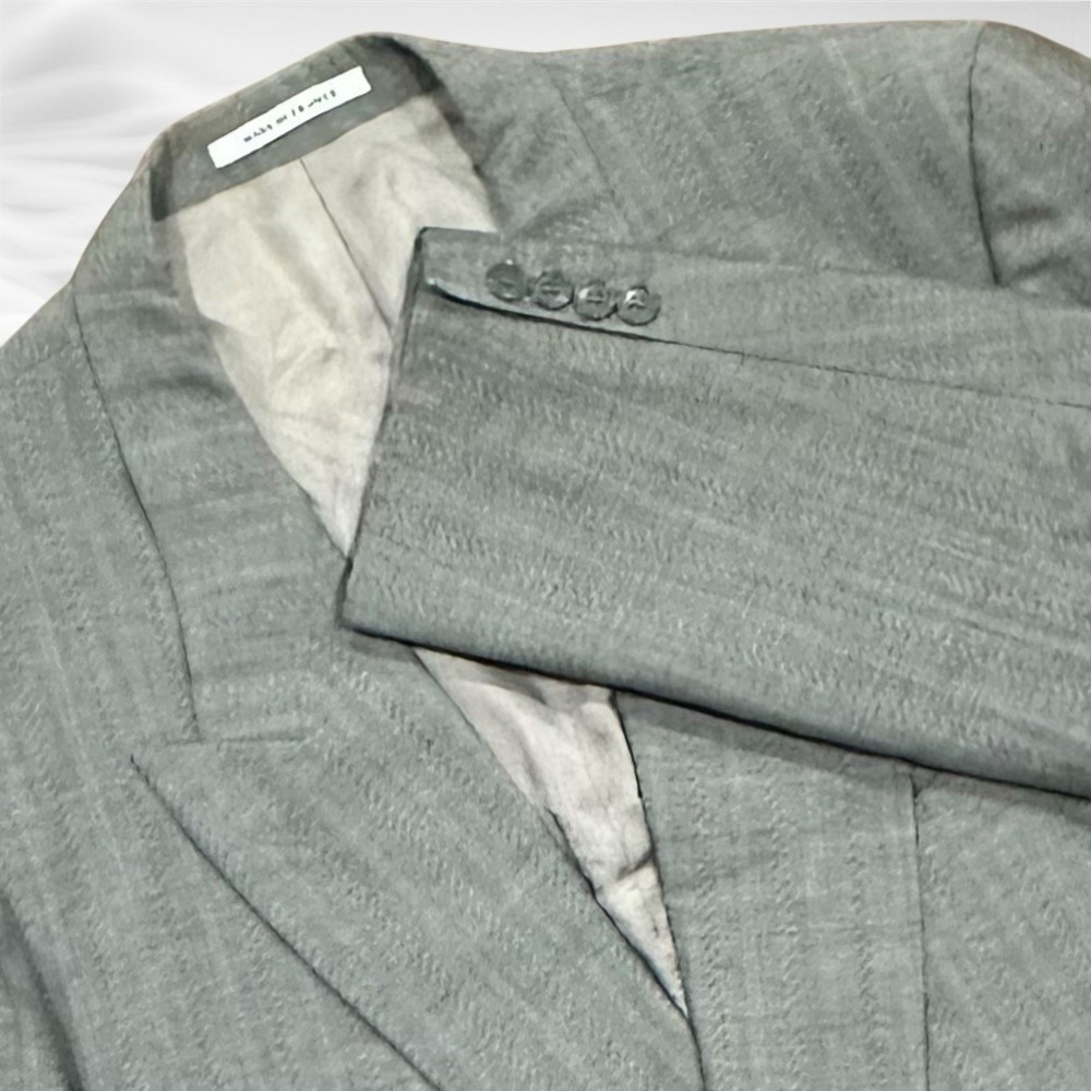 Yves Saint Laurent France Double Breasted Wool Blazer Stripe Peak Ventless 44R